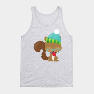 Winter Squirrel, Hipster Squirrel, Glasses, Hat Tank Top